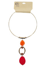 Erica Lyons Gold Choker Necklace with Orange & Fuchsia Stones $28 Tags #N2724