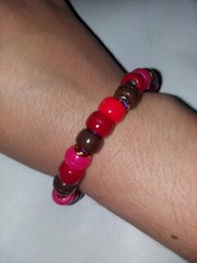 Red & Brown Round Beaded Stretchy Kandi Bracelet w/ Gold-Tone Spacers No Clasps