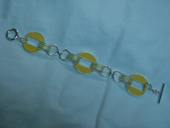 …CHAPS…Silver Tone,Yellow & White Enamel Panels Toggle Bracelet…