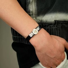 Personalized engraved characters, engraved images, black leather rope stainless