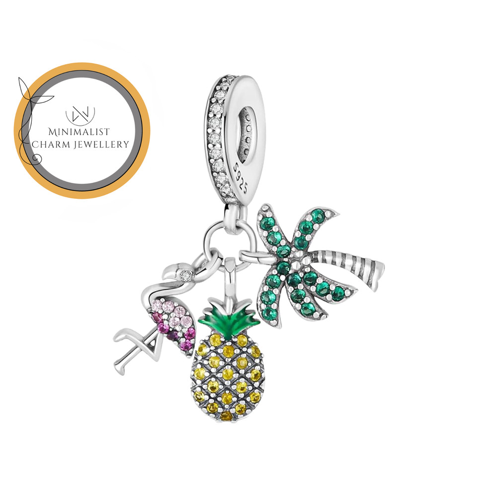 Pineapple, Palm Tree, and Flamingo Charm For Bracelet, Summer Charm