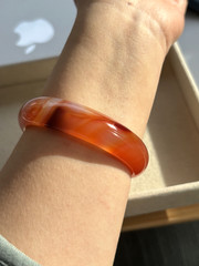 54mm Small Size Natural Agate Bangle 14mm Wide Band Fiery Red & Black Sunset