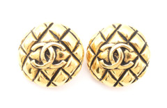 CHANEL Matelasse Earrings coco mark Accessory Gold Authentic