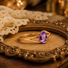 Lab Created Amethyst Ring, Base Metal: Brass Finish: Gold Plated, Gift