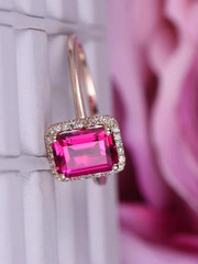 2.40 Ct Emerald Cut Natural Ruby Diamond Wedding Ring 14K Rose Gold Size 8