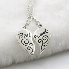 Best Friends Two Necklace Set – Silver – BFF Heart Necklace