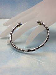 Blue Sapphire Stone Silver Gold Finish Designer Inspired Open Cuff Bracelet