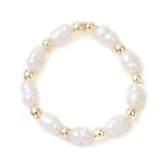 Beaded Ring Pearl Gold Adjustable Stretch Rice Round Crystal 3.5mm Wide R198
