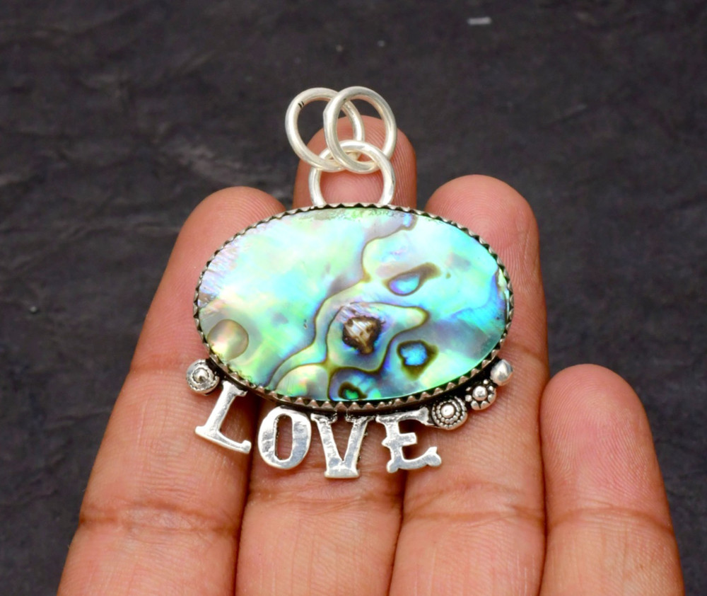Abalone Shell Gemstone 925 Sterling Silver Jewelry Pendant 1-2″
