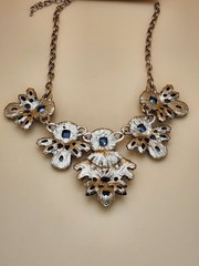 New LA MIA Signed Crystal Gold Tone Statement Necklace Brown Black Blue & Clear