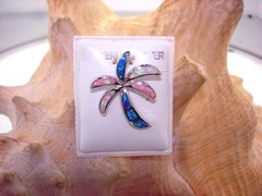 22mm Hawaiian Rhodium 925 Sterling Silver TriColor Inlaid Opal Palm Tree Pendant