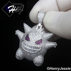 MEN SOLID 925 STERLING SILVER ICY BLING CZ 3D HIPHOP POKEMON GENGAR PENDANT*P504