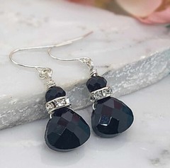 Black Teardrop Crystal Silver Dangle Earrings, Women’s Fashion, Sparkling Drops