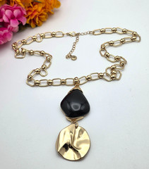 Versona Statement Necklace Gold Tone Black Pendant 23 in adj.