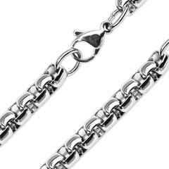 Rolo Chain Silver Stainless Steel Round Box Necklace 4mm 15-20-in Genderless