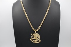 Large Mexican Shield Eagle Necklace, 14k Heavy Plated Gold