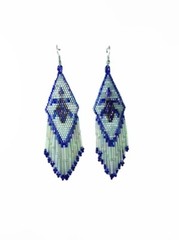 NEW IRIS BLUE WHITE BROWN BEADED TURTLE FASHION HOOK EARRINGS E26/3