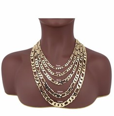 14k Italian Figaro Link Chain Necklace 7mm 8mm 9mm 10mm 12mm Gold Plated