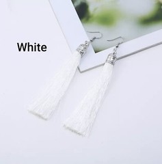 1 Pair Bohemian Long Tassel Drop Dangle Stud Earrings Women Red Blue White Silk