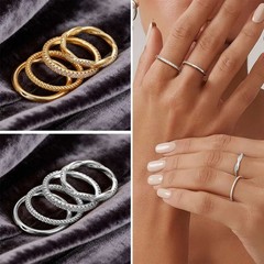 4Pcs Set Sterling Silver Ring Women Thin Stackable Rings Cubic Zirconia Thumb US