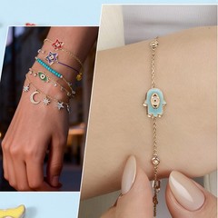 20Pcs, Hand Evil Eye Beads Loose Spacer Beads Pink/Sky Blue/Yellow/Black/White