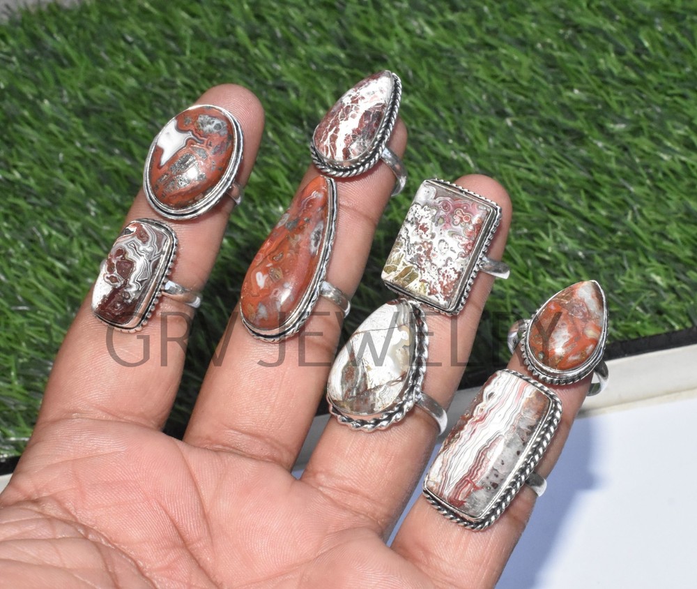 1-500 Pcs Crazy Lace Agate In Wholesale Rings Lot Bulk: Silver Plated Whr-79