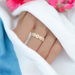 Daisy Flower Ring Resizable Dainty Minimalist Ring Women Gift White Boho New