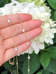 925 Sterling Silver Gold By the Yard Station Necklace Bezel CZ 18 3.5mm 18″