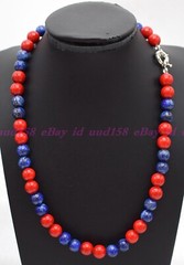 Genuine 8/10/12mm Blue Lapis Lauzli Red Coral Round Gemstone Beads Necklace AAA+