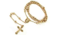 18K Gold Plated 24″ Diamond Cut Rosary Jesus Cross Charm Necklace