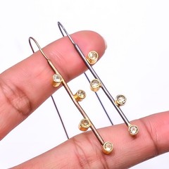 Citrine 925 Sterling Silver Black And Gold Rhodium Plated Earring 2.15″ E58