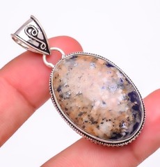Natural Sodalite Gemstone 925 Silver Plated Jewelry Pendant 2.0″ S2659