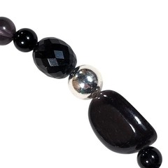 Smoky Black Gray Chunky Beaded Statement Necklace 23-26″ Silver Tone Eclectic