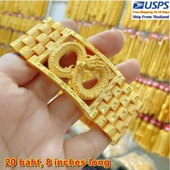 C3 Carved Dragon Bracelet 24k Gold Plated Men Jewelry Gem Weight 20 Baht 8″ New