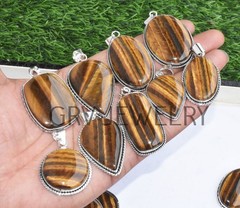 1-1000 Pcs Tiger Eye Gemstone Handmade Pendant Lot Bulk: 925 Silver Plated WH-2
