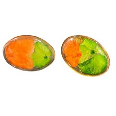 Pressed Flowers Stud Earrings UM Orange and Green University of Miami Canes