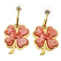Chanel Clover Dangle Piercing Earrings Gold 03P 120103