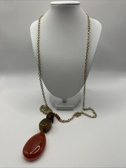 Chicos Gold Chain Red Brown Stone Large Pendant Necklace
