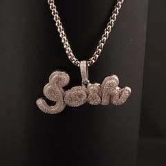 5 Ct Round Cut Simulated Diamond Custom Bling Name Pendant 14k White Gold Plated