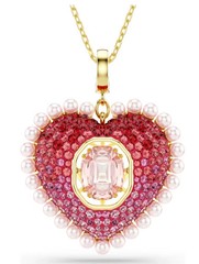 Swarovski Idyllia pendant Mixed cuts, Heart, Pink, Gold-tone plated