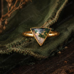Green Moss Agate Ring, Base Metal: Brass Finish: Gold Plated