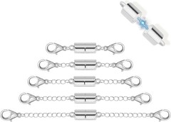 5Pcs Silver Magnetic Necklace Extender, Magnetic Necklace Clasps and Closures wi