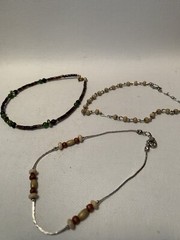 3 Multi beaded Anklets Various Lengths From 9” To 9.5”