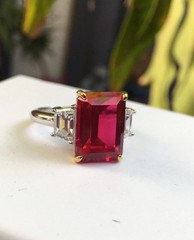 7.60Ct Emerald Cut Lab Created Ruby Engagement Silver Ring 14K White Gold Plated