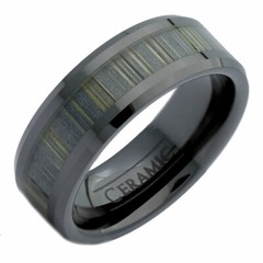 8mm Black Ceramic Wedding Band Multi Style Carbon Fiber Inlay Comfort Fit
