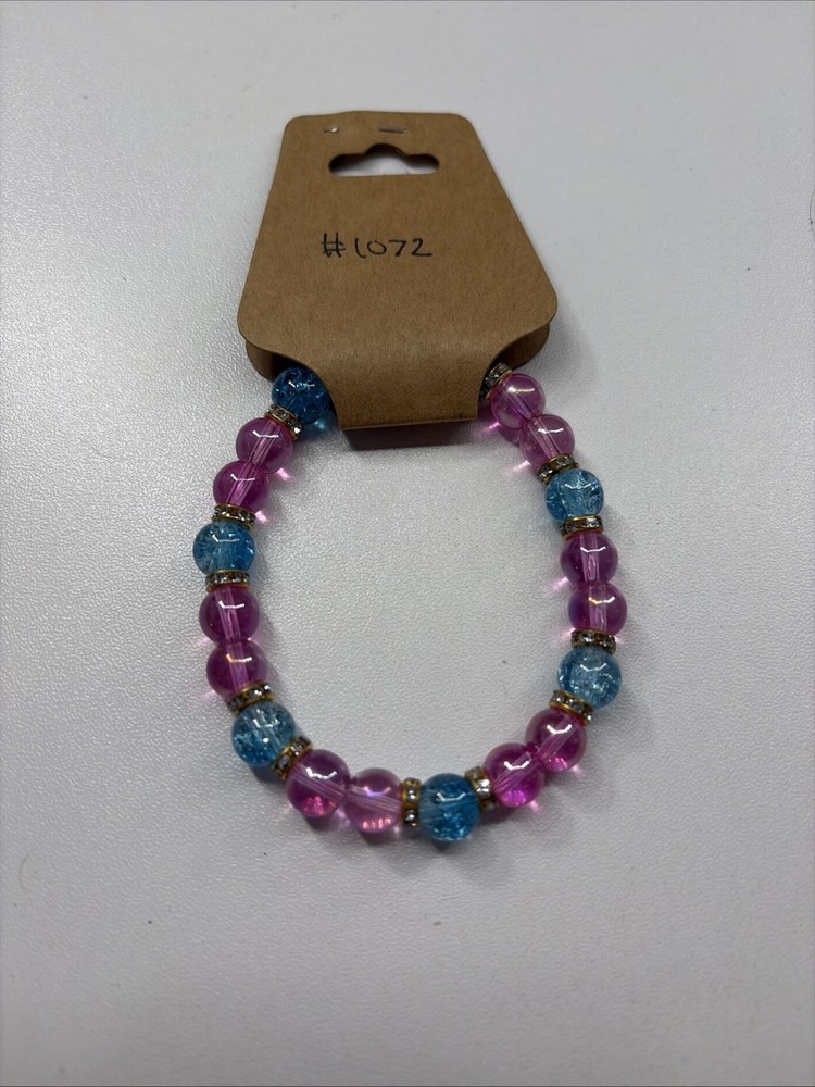 Pink and Blue Beaded Bracelet with Elastic String for Women