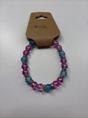 Pink and Blue Beaded Bracelet with Elastic String for Women