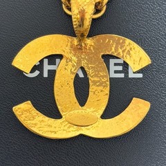 CHANEL 94P COCO Mark CC Logo Necklace Gold Matelasse Accessory Authentic JAPAN