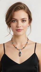 White Fox Multi Gemstone Necklace with Rainbow Calsilica Pendant
