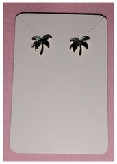 Tropical Plant Vivid Green Leaf Palm Tree Trunk Gold Tone Stud Earrings